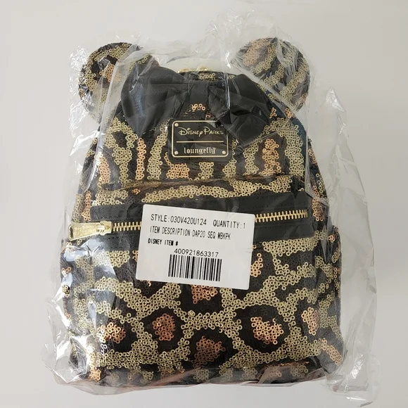 Loungefly Disney Parks MINNIE ANIMAL KINGDOM LEOPARD SEQUIN BACKPACK NWT